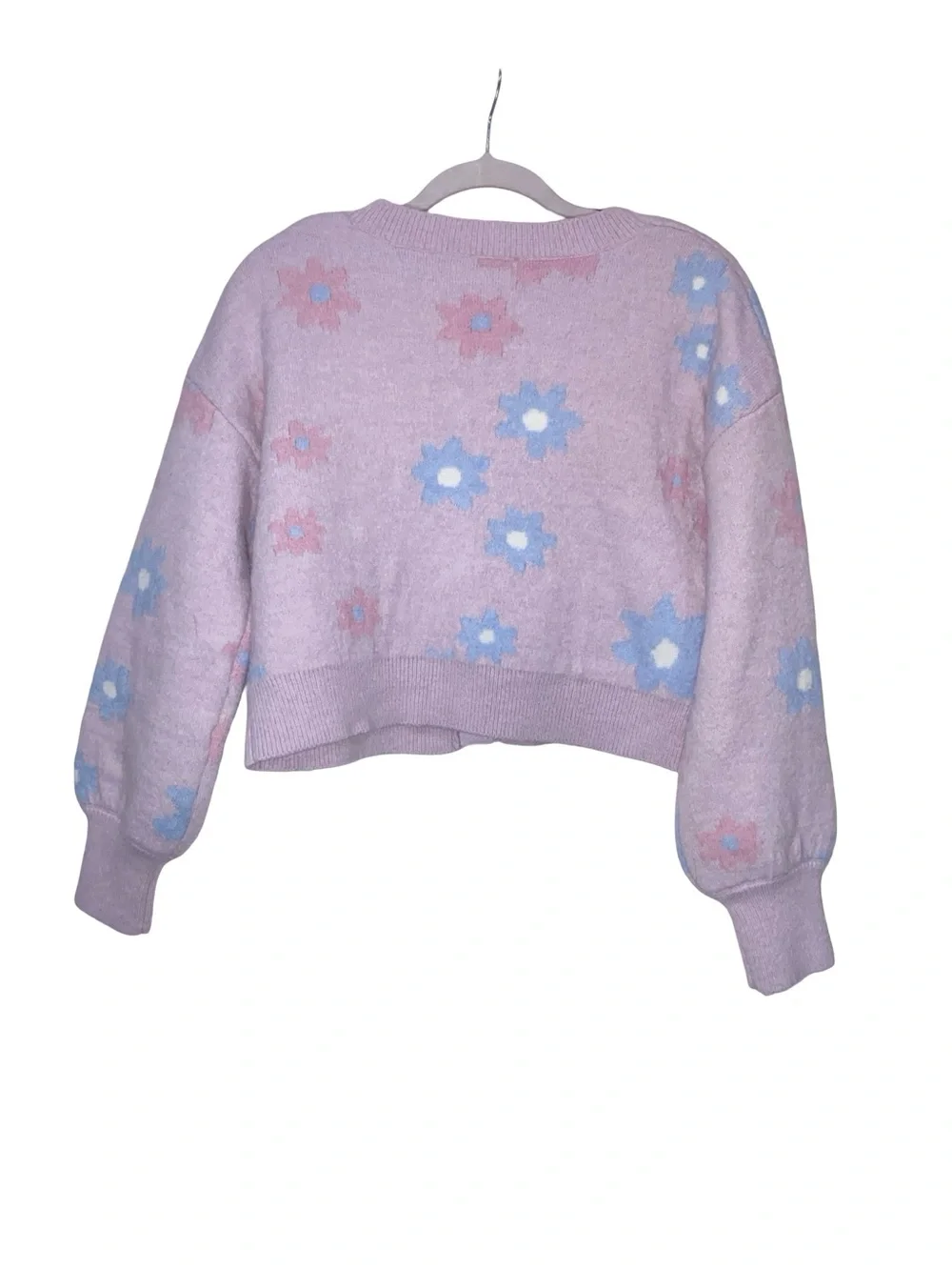 For Love & Lemons Lavender Floral Cropped Cardigan -‎ Pastel Knit Sweater - XS